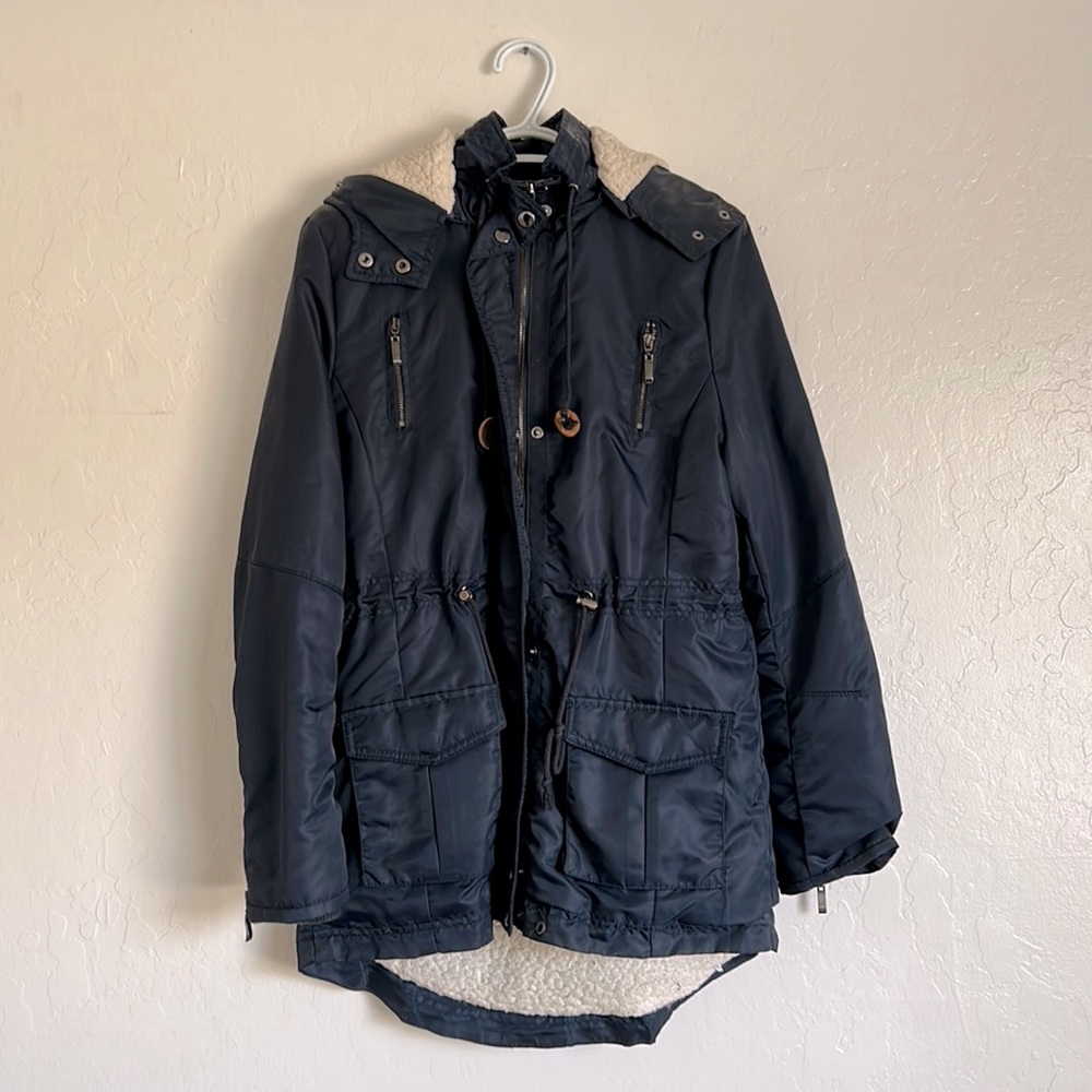 Navy Blue Rain Jacket with soft cozy interior